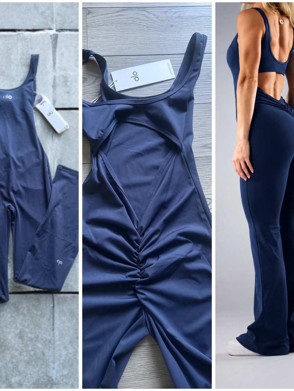 Navy Ruched-Back Jumpsuit